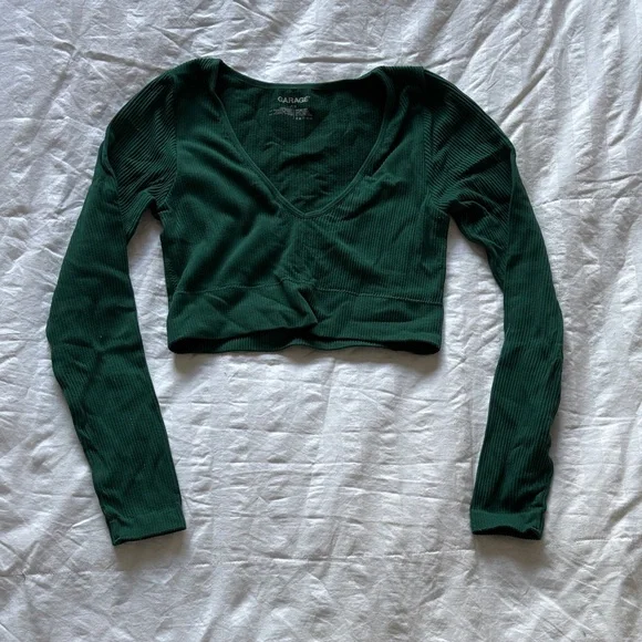Glamour Forest Green Ribbed Crop Top - Picture 1 of 1